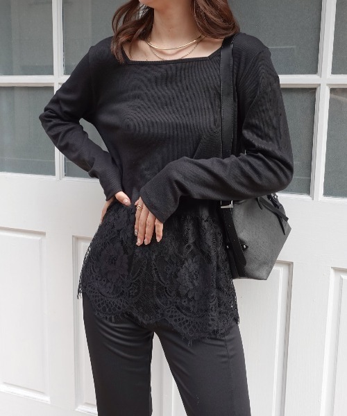 CORNERS(コーナーズ)の「前後2way裾レース長袖リブトップス(Tシャツ/カットソー・レディース・ブラウン/オフホワイト/ブラック・M)」の12枚目の写真