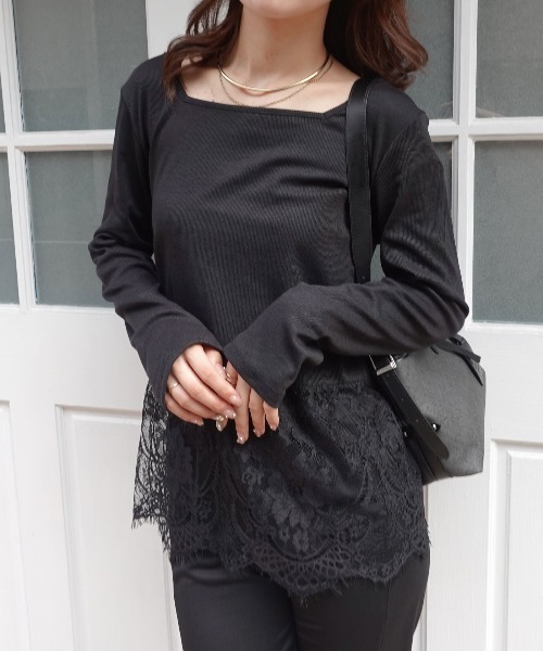 CORNERS(コーナーズ)の「前後2way裾レース長袖リブトップス(Tシャツ/カットソー・レディース・ブラウン/オフホワイト/ブラック・M)」の13枚目の写真