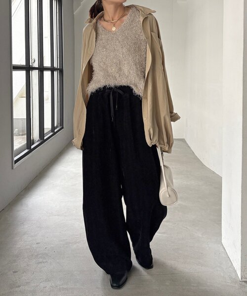 DouDou（ドゥドゥ）の「ヘリンボーンコーデュロイパンツ（その他パンツ・レディース・オフホワイト/グレイッシュベージュ/ブラック/チャコールグレー・TM/FREE）」の16枚目の写真