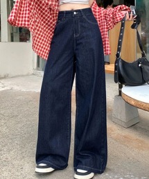 ハイウエストワイドバギーデニムパンツ