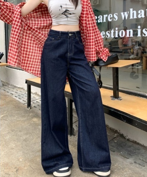 yuue' ( wear )(ユーイ)の「ハイウエストワイドバギーデニムパンツ(デニムパンツ・レディース・ネイビー・S/M/L)」の4枚目の写真