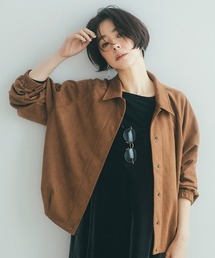 ＩＥＤＩＴ　やわらかカットソースエードで気負わず羽織れる　すそタック衿付きブルゾン〈ブリックブラウン〉