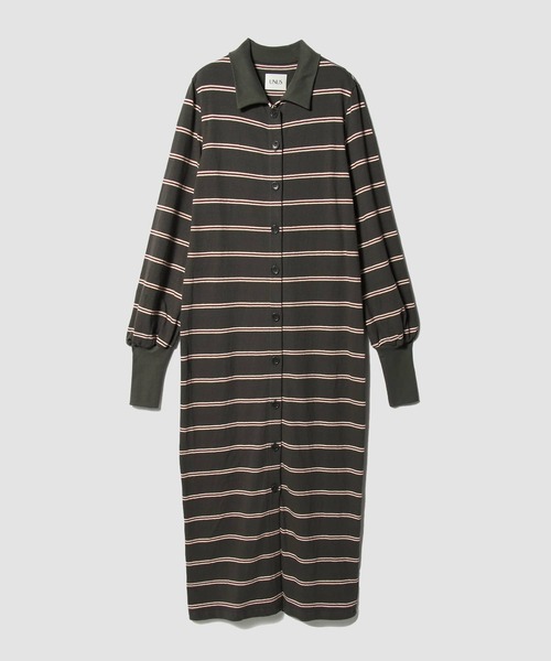 UNUS(ユナス)の「UNUS / Multi Border Polo Maxi Dress(ワンピース・レディース・チャコールアッシュ/キナリ・FREE)」の2枚目の写真