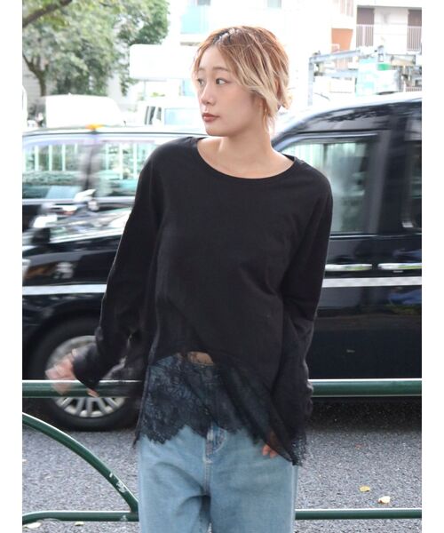 Ungrid(アングリッド)の「レースデザインロングスリーブTee(Tシャツ/カットソー・レディース・ブラック/オフホワイト・FREE)」の2枚目の写真