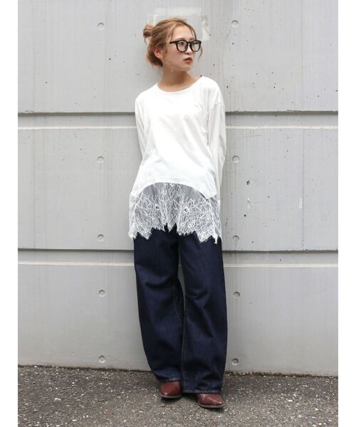 Ungrid(アングリッド)の「レースデザインロングスリーブTee(Tシャツ/カットソー・レディース・ブラック/オフホワイト・FREE)」の12枚目の写真