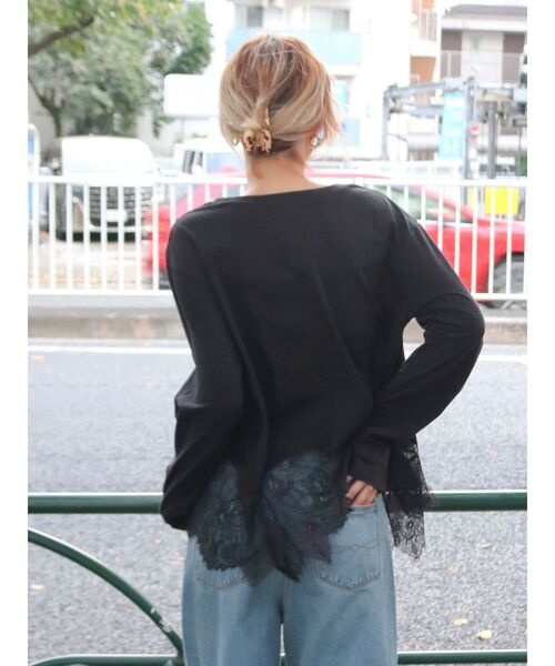 Ungrid(アングリッド)の「レースデザインロングスリーブTee(Tシャツ/カットソー・レディース・ブラック/オフホワイト・FREE)」の5枚目の写真