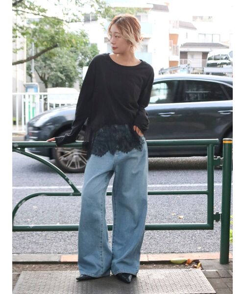 Ungrid(アングリッド)の「レースデザインロングスリーブTee(Tシャツ/カットソー・レディース・ブラック/オフホワイト・FREE)」の6枚目の写真