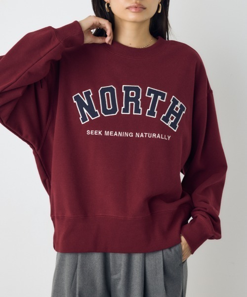 AZUL by moussy(アズールバイマウジー)の「カレッジワッペンロゴ裏毛トップス 秋服 冬服 春服 スウェット トレーナー アメカジ(スウェット・レディース・ネイビー/ボルドー/杢グレー・FREE)」の1枚目の写真