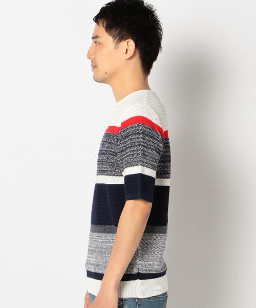 SHIPS JET BLUE（シップスジェットブルー）の「SHIPS JET BLUE: ランダムボーダー ショートスリーブ ニット■（ニット/セーター・メンズ・ホワイト/ダークグレー/ネイビー/オリーブ・SMALL/MEDIUM/LARGE）」の8枚目の写真