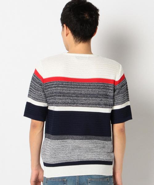 SHIPS JET BLUE（シップスジェットブルー）の「SHIPS JET BLUE: ランダムボーダー ショートスリーブ ニット■（ニット/セーター・メンズ・ホワイト/ダークグレー/ネイビー/オリーブ・SMALL/MEDIUM/LARGE）」の9枚目の写真