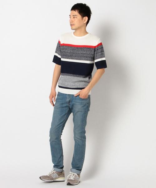 SHIPS JET BLUE（シップスジェットブルー）の「SHIPS JET BLUE: ランダムボーダー ショートスリーブ ニット■（ニット/セーター・メンズ・ホワイト/ダークグレー/ネイビー/オリーブ・SMALL/MEDIUM/LARGE）」の10枚目の写真