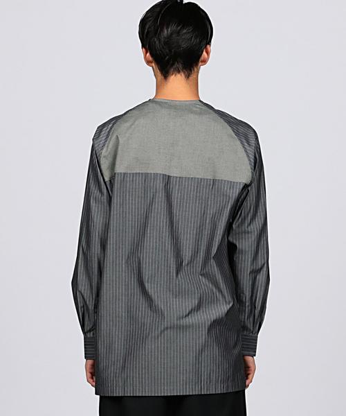 EN ROUTE（アンルート）の「ENR ストライプノーカラーシャツ（シャツ/ブラウス・メンズ・ダークグレー/コバルトブルー・1/2/3）」の3枚目の写真