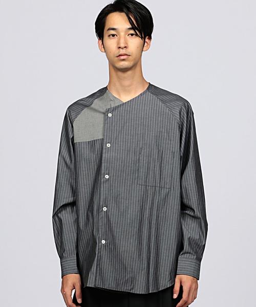 EN ROUTE（アンルート）の「ENR ストライプノーカラーシャツ（シャツ/ブラウス・メンズ・ダークグレー/コバルトブルー・1/2/3）」の4枚目の写真