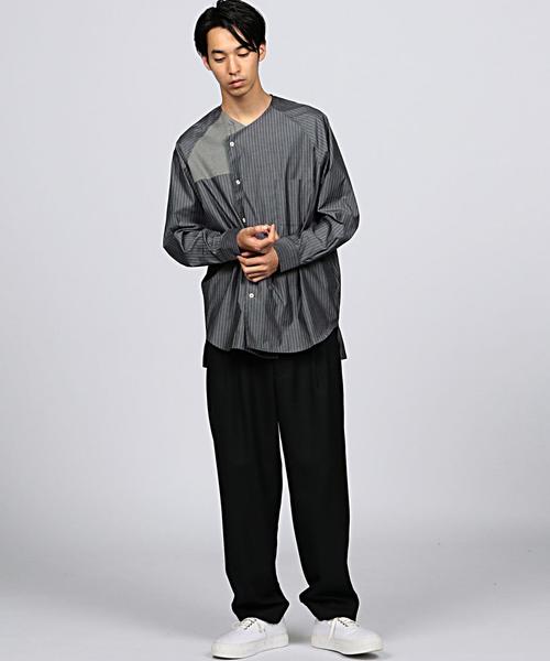 EN ROUTE（アンルート）の「ENR ストライプノーカラーシャツ（シャツ/ブラウス・メンズ・ダークグレー/コバルトブルー・1/2/3）」の6枚目の写真