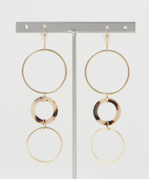 Bou Jeloud(ブージュルード)の「3連ミックスリングピアス(ピアス(両耳用)・レディース・ブラウン/アイボリー・ONE SIZE)」の2枚目の写真