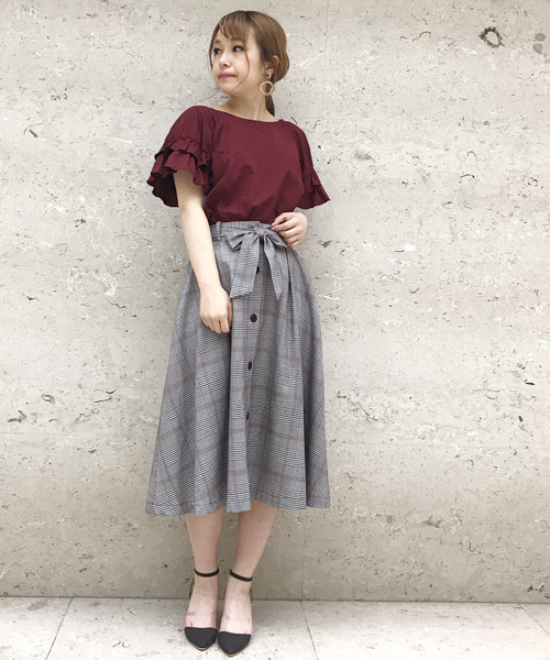 Cheek（チーク）の「フロント釦フレアーチェックスカート（スカート・レディース・ブルー/レッド・MEDIUM）」の7枚目の写真