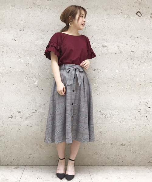 Cheek（チーク）の「フロント釦フレアーチェックスカート（スカート・レディース・ブルー/レッド・MEDIUM）」の8枚目の写真