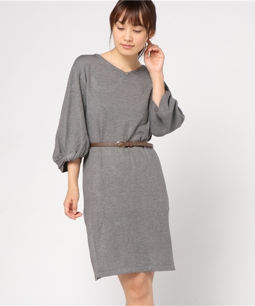 Image Collection イマージュコレクション の ベルト付き袖ねじりニットワンピ ワンピース Wear