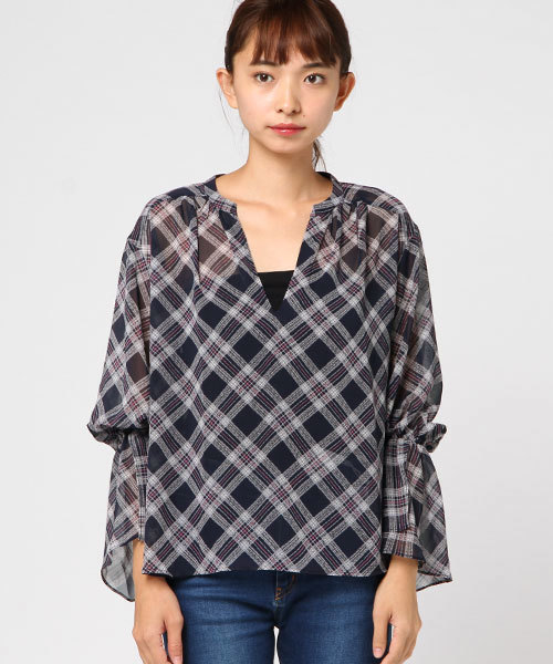 laboratory work(ラボラトリーワーク)の「シアーチェックブラウス(シャツ/ブラウス・レディース・イエロー系その他/ブルー系その他/ネイビー・MEDIUM)」の7枚目の写真