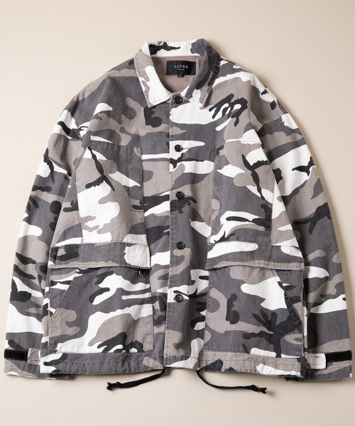 AIVER(アイバー)の「CASPER JOHN AIVER オーバーサイズミリタリーシャツジャケット(ミリタリージャケット)」|ホワイト×ブラック