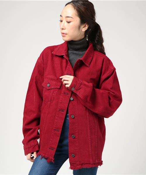 PUNYUS（プニュズ）の「デニムジャケット（デニムジャケット・レディース・レッド/インディゴブルー/ライトインディゴブルー・4/3）」の3枚目の写真