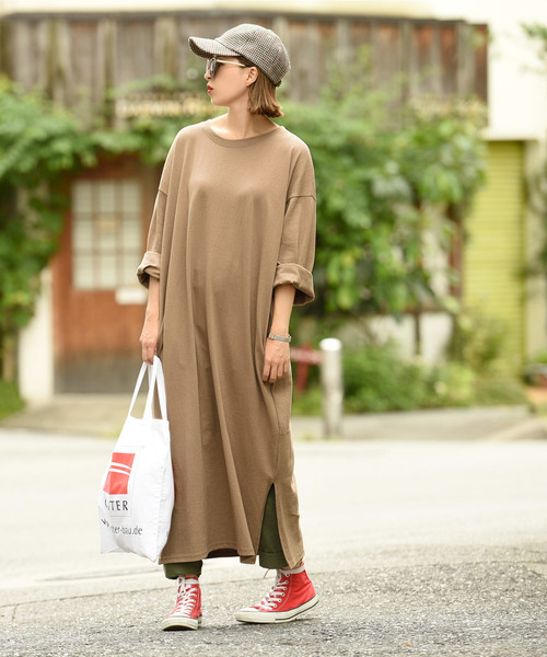 coca(coca)(コカ)の「サイドスリットポケット付きカットソーワンピース(ワンピース・レディース・ブラック/ベージュ/カーキ/ピンク/ホワイト・ONE SIZE)」の12枚目の写真