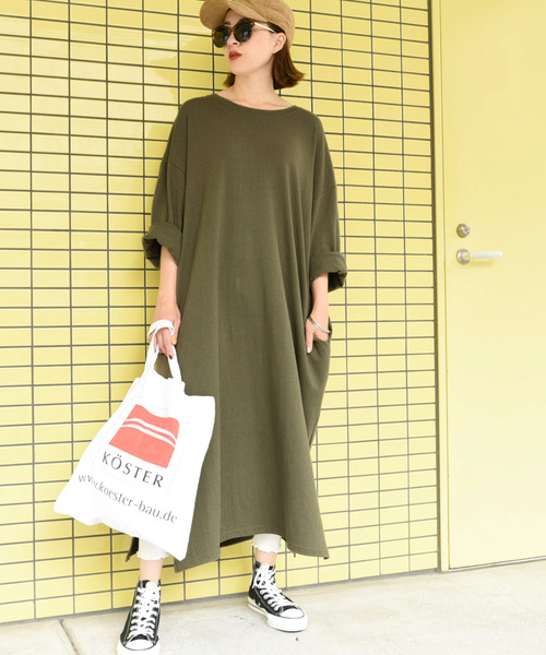 coca(coca)(コカ)の「サイドスリットポケット付きカットソーワンピース(ワンピース・レディース・ブラック/ベージュ/カーキ/ピンク/ホワイト・ONE SIZE)」の11枚目の写真
