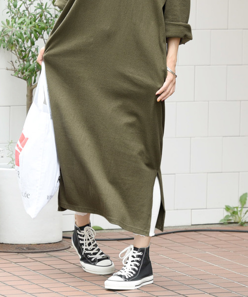 coca(coca)(コカ)の「サイドスリットポケット付きカットソーワンピース(ワンピース・レディース・ブラック/ベージュ/カーキ/ピンク/ホワイト・ONE SIZE)」の10枚目の写真