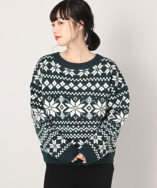 LOWRYS FARM(ローリーズファーム)の「ユキガラプルオーバー 816669(ニット/セーター・レディース・ブラック/アイボリー/グリーン・FREE)」の1枚目の写真