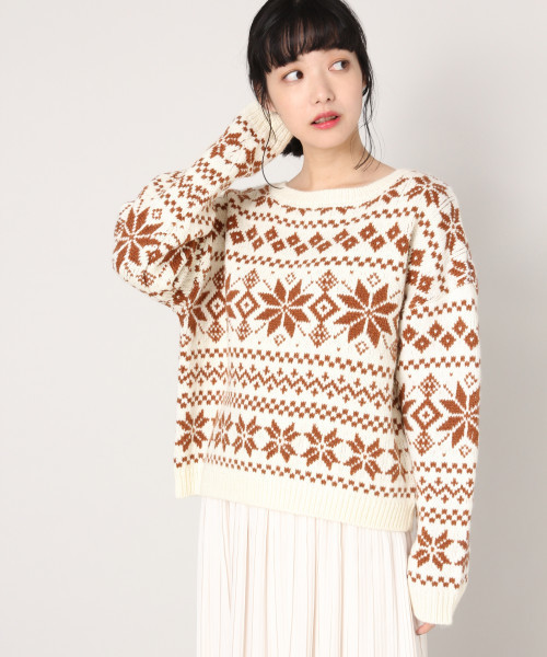 LOWRYS FARM(ローリーズファーム)の「ユキガラプルオーバー 816669(ニット/セーター・レディース・ブラック/アイボリー/グリーン・FREE)」の2枚目の写真