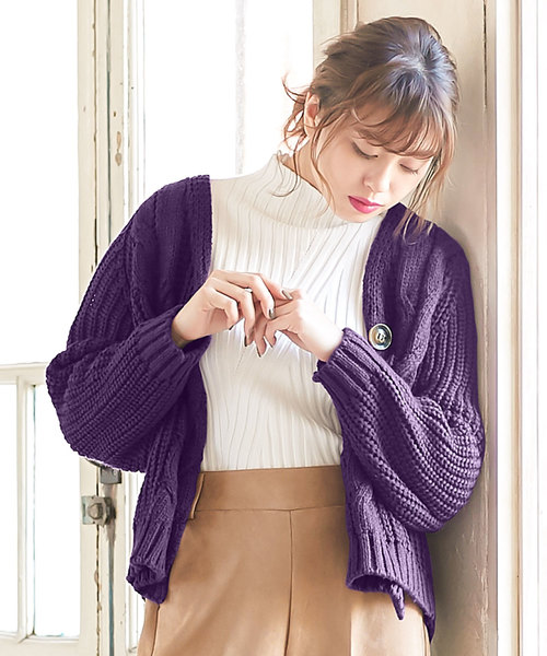 KOBE LETTUCE（コウベレタス）の「ケーブルニットカーディガン＊レディース/ショート丈[C3522]神戸レタス（カーディガン/ボレロ・レディース・ライトベージュ/キャメル/マスタード/レッド/パープル/グリーン/グレー/ブラック・FREE）」の5枚目の写真