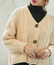 ケーブルニットカーディガン＊レディース/ショート丈[C3522]神戸レタス