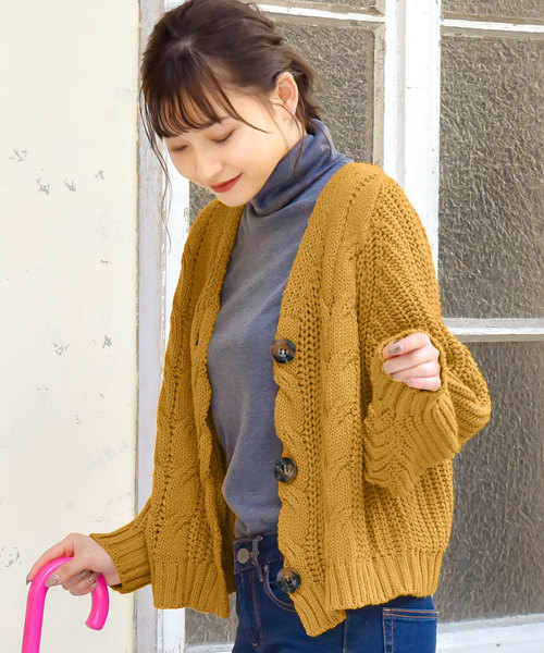 KOBE LETTUCE（コウベレタス）の「ケーブルニットカーディガン＊レディース/ショート丈[C3522]神戸レタス（カーディガン/ボレロ・レディース・ライトベージュ/キャメル/マスタード/レッド/パープル/グリーン/グレー/ブラック・FREE）」の6枚目の写真