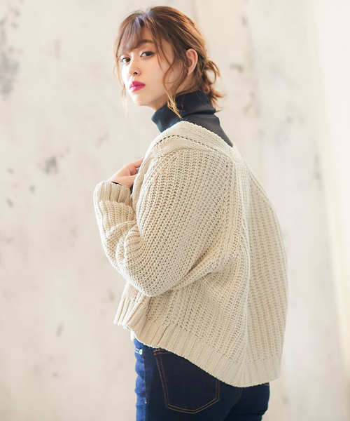 KOBE LETTUCE（コウベレタス）の「ケーブルニットカーディガン＊レディース/ショート丈[C3522]神戸レタス（カーディガン/ボレロ・レディース・ライトベージュ/キャメル/マスタード/レッド/パープル/グリーン/グレー/ブラック・FREE）」の14枚目の写真