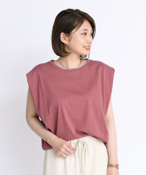 DouDou（ドゥドゥ）の「タックドレーププルオーバー（Tシャツ/カットソー・レディース・ダークブラウン/オフホワイト/ピンク・FREE）」の3枚目の写真