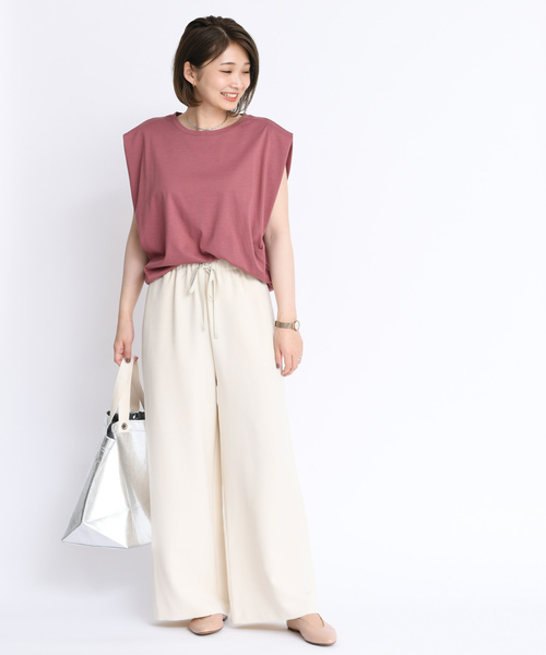 DouDou（ドゥドゥ）の「タックドレーププルオーバー（Tシャツ/カットソー・レディース・ダークブラウン/オフホワイト/ピンク・FREE）」の5枚目の写真