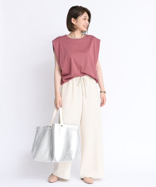 DouDou（ドゥドゥ）の「タックドレーププルオーバー（Tシャツ/カットソー・レディース・ダークブラウン/オフホワイト/ピンク・FREE）」の6枚目の写真