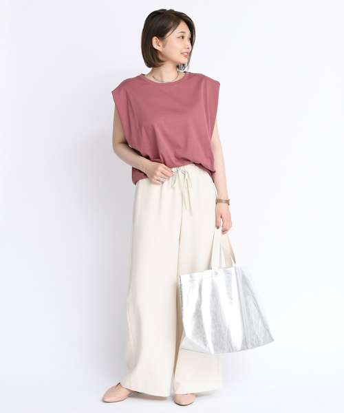 DouDou（ドゥドゥ）の「タックドレーププルオーバー（Tシャツ/カットソー・レディース・ダークブラウン/オフホワイト/ピンク・FREE）」の7枚目の写真