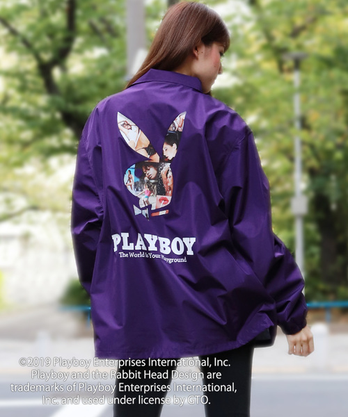 PLAYBOY(プレイボーイ)の「【PLAYBOY】シートプリント コーチジャケット(シャツジャケット)(ナイロンジャケット)」|パープル系その他