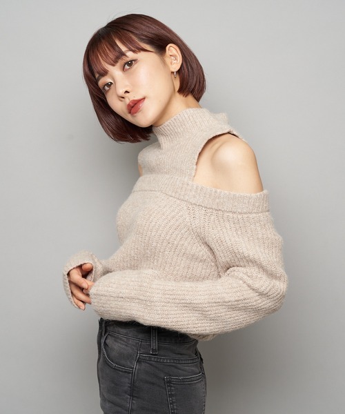 SPIRALGIRL(スパイラルガール)の「2wayレイヤードニット(ニット/セーター・レディース・ベージュ/ブラウン/ブルー・FREE)」の3枚目の写真