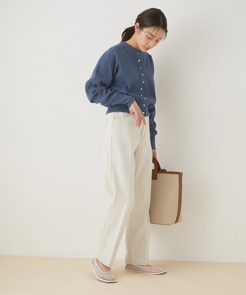 ADAM ET ROPE'（アダムエロペ）の「＜追加・好評アイテム・洗える＞ブロードリブカーディガン（カーディガン/ボレロ・レディース・スミクロ/キナリ/グリーン系その他/ブルー系その他/パープル系その他・FREE）」の8枚目の写真