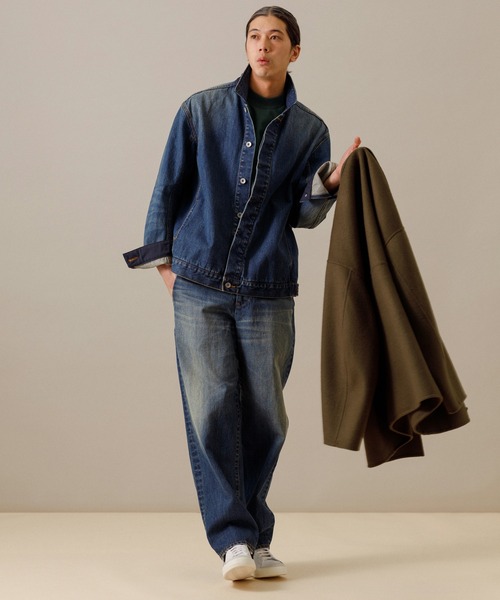 ADAM ET ROPE'（アダムエロペ）の「リコンストラスト ルーズテーパード スラックスデニム（デニムパンツ・メンズ・ダークインディゴブルー/ライトインディゴブルー・M/L）」の4枚目の写真