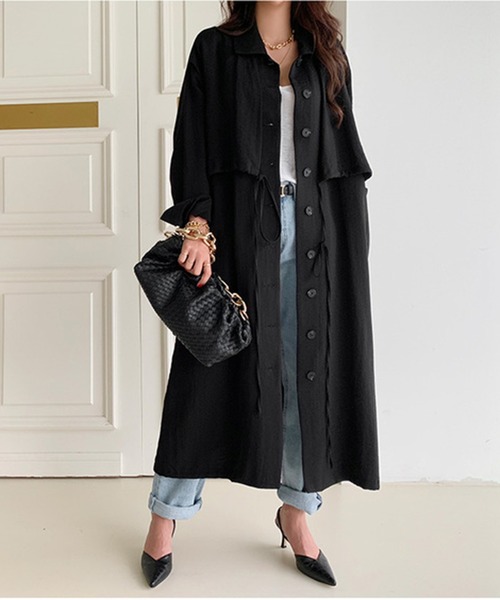 Jewelobe（ジュエローブ）の「レイヤード風ロングシャツジャケット（ワンピース対応）（ステンカラーコート・レディース・ブラック/アイボリー/モカ・FREE）」の8枚目の写真