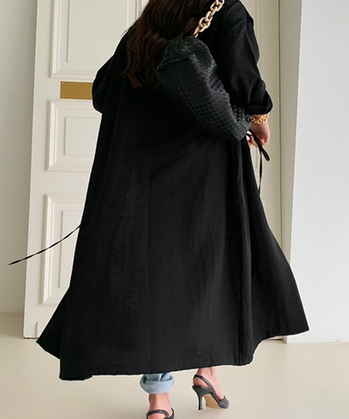 Jewelobe（ジュエローブ）の「レイヤード風ロングシャツジャケット（ワンピース対応）（ステンカラーコート・レディース・ブラック/アイボリー/モカ・FREE）」の12枚目の写真