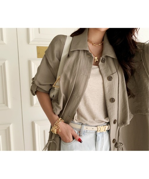 Jewelobe（ジュエローブ）の「レイヤード風ロングシャツジャケット（ワンピース対応）（ステンカラーコート・レディース・ブラック/アイボリー/モカ・FREE）」の10枚目の写真