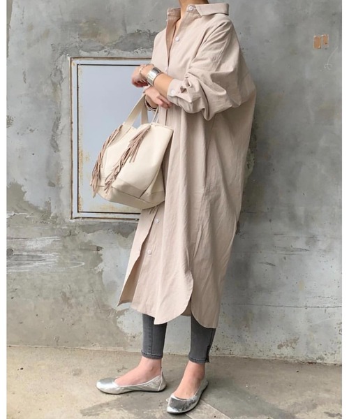 ベージュ シフォン シャツワンピース 長袖 楽天市場】シャツワンピース シャツドレス ロングシャツ