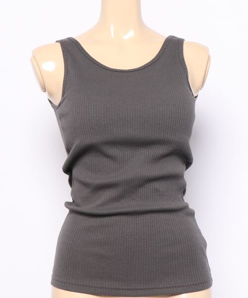 HONEYSUCKLE ROSE(ハニーサックルローズ)の「【HONEYSUCKLE ROSE】カップ付きリブタンク(タンクトップ・レディース・ライトベージュ/グリーン/ダークグレー・S/M/L)」の3枚目の写真