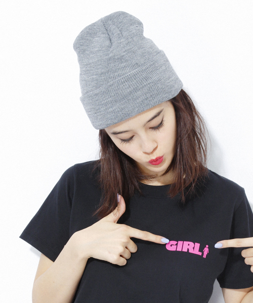 X-girl(エックスガール)の「BASIC KNIT CAP(ニットキャップ/ビーニー・レディース・ブラック/アッシュ/ピンク/ネイビー・ONE SIZE)」の3枚目の写真