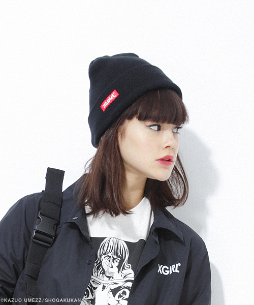 X-girl(エックスガール)の「BASIC KNIT CAP(ニットキャップ/ビーニー・レディース・ブラック/アッシュ/ピンク/ネイビー・ONE SIZE)」の6枚目の写真