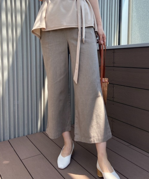 RANAN(ラナン)の「麻入りタックワイドパンツ(スラックス・レディース・ライム/コーラルピンク/サンドグレー/ネイビー・L/M/LL)」の2枚目の写真